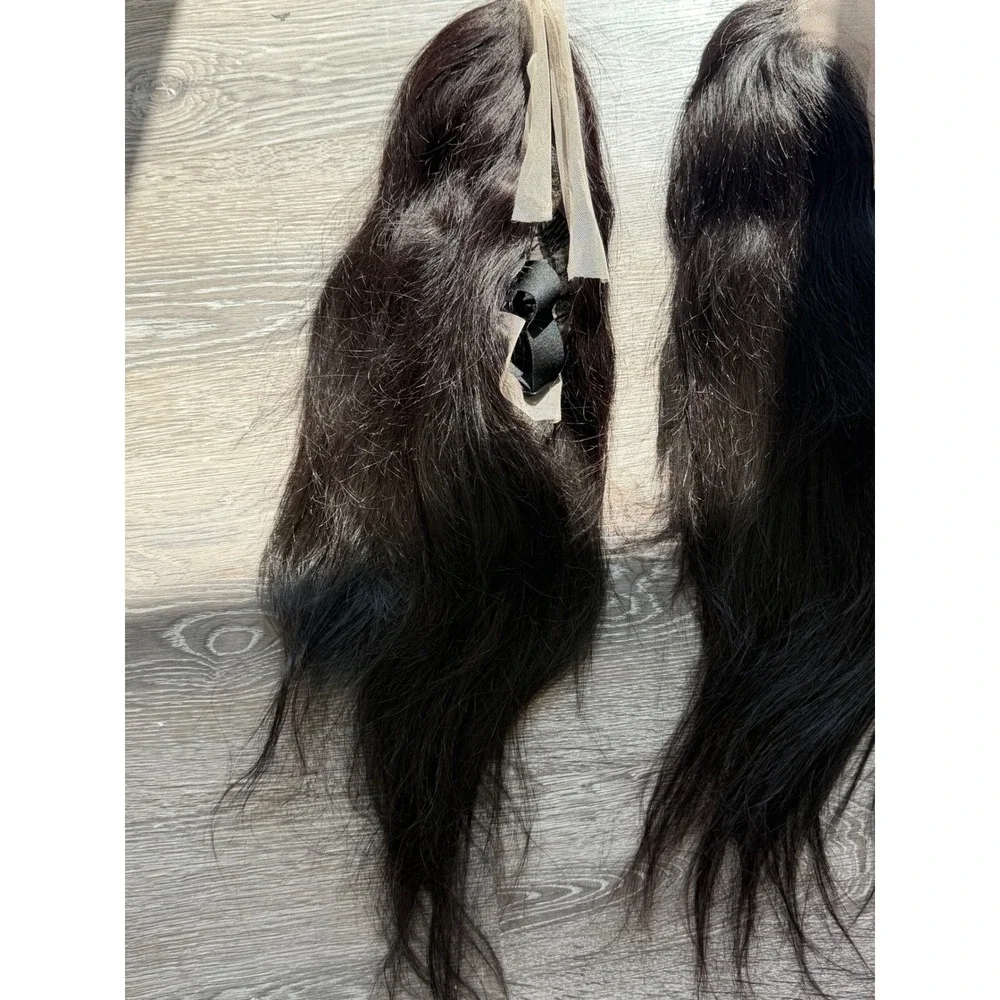 2 human blend laced wigs straight transparent 13*4 lace black 14